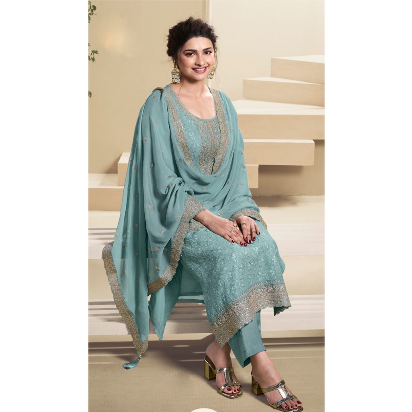 Santoon Embroidery Work Festival Wear Salwar Kameez Pant Suits