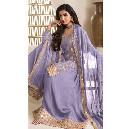 Pakistani Trendy Designer Chinon & Jacquard Embroidery Work Shalwar Kameez Plazzo Suit