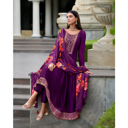 Designer Embroidery Work Anarkali Salwar Kameez Pant Suit With Silk Fabric Dupatta For USA Woman's