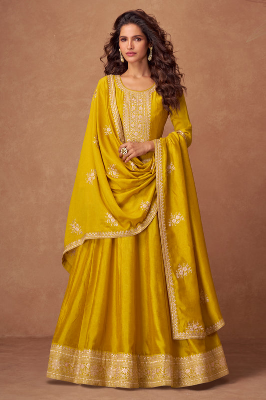 Haldi Ceremony Anarkali Evening Gowns for Wedding Celebrations