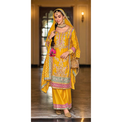 Eid Ramdan Wear Heavy Embroidery Work Stitched Designer Shalwar Kameez Plazzo Suits