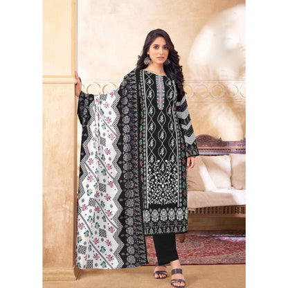 Casual Wear Black and White Color Cotton Print Salwar Kameez Palazzo Pant Suits