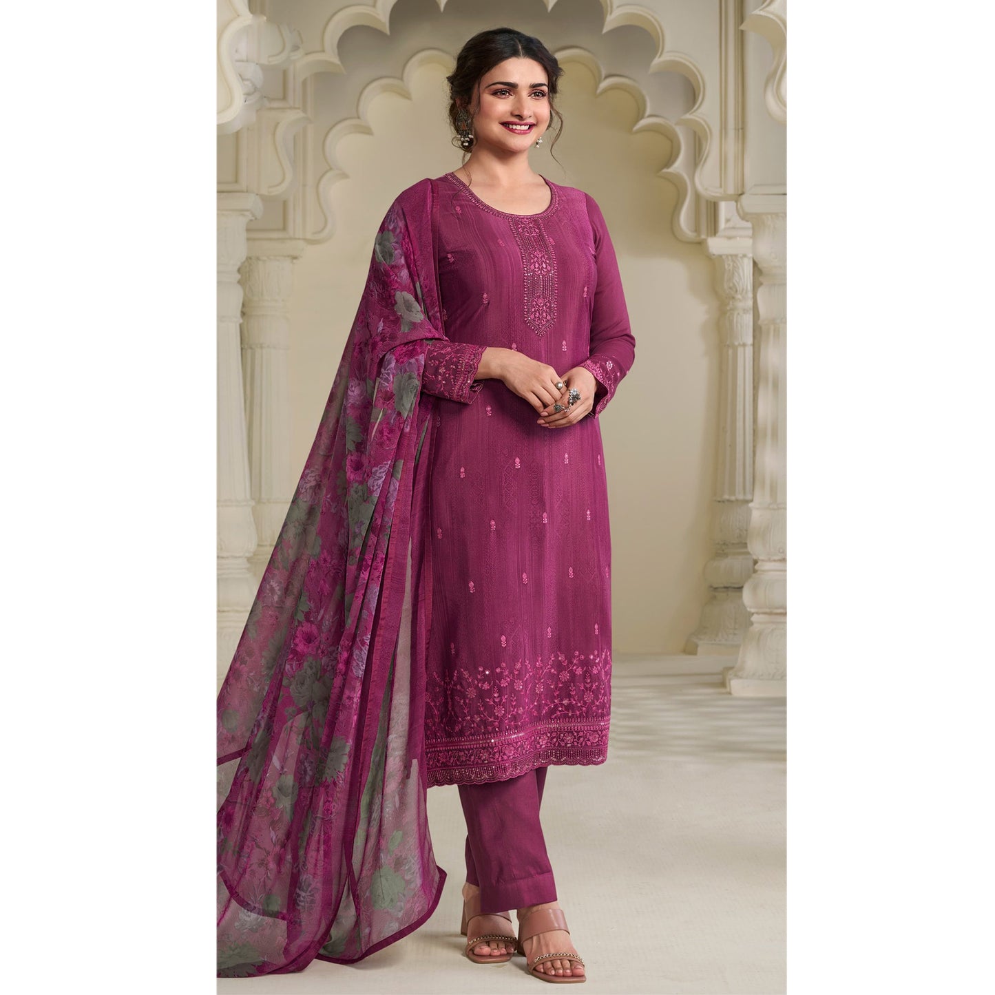 Indian Designer Royal Crepe Fabric Festival Wear Shalwar Kameez Plazzo-Pant Suits