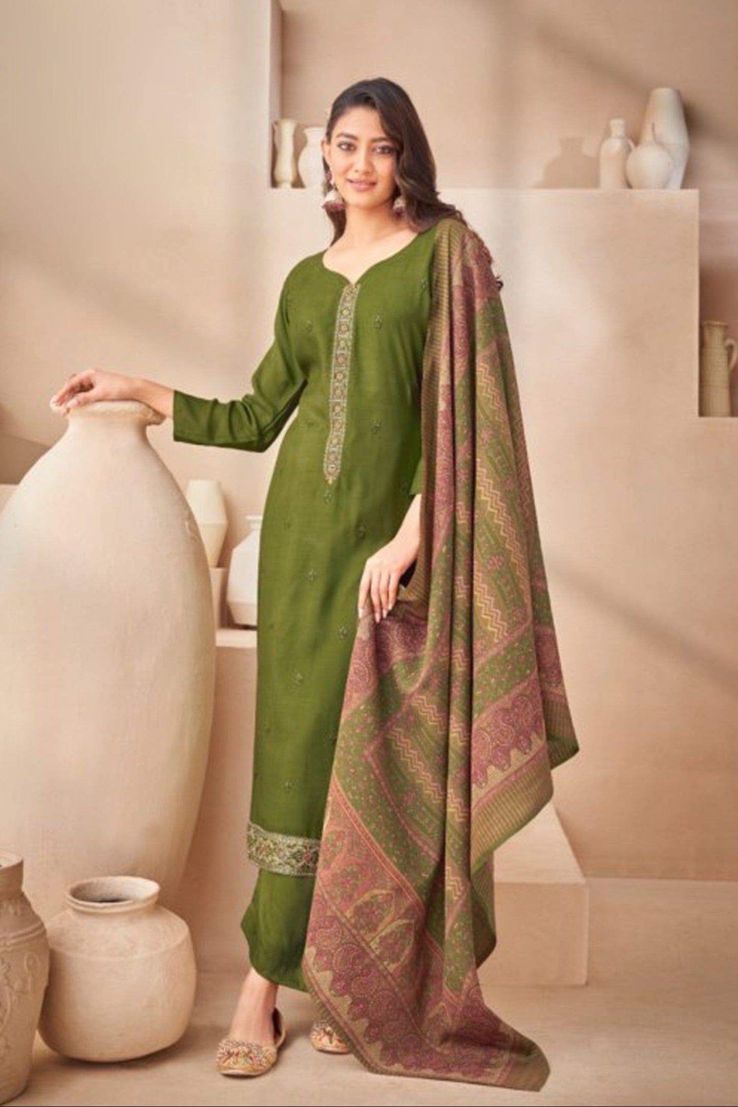 Pakistani Women's Wear Premium Viscose Maslin Solid With Designer Salwar Kameez USA