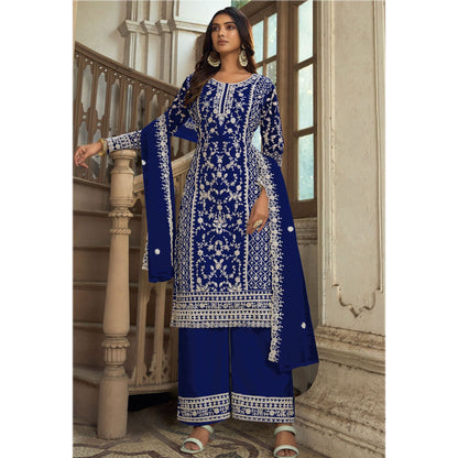 Amazing Designer Heavy Embroidery Work & Net Fabric Salwar Kameez Plazzo Suit With Cording Work Dupatta