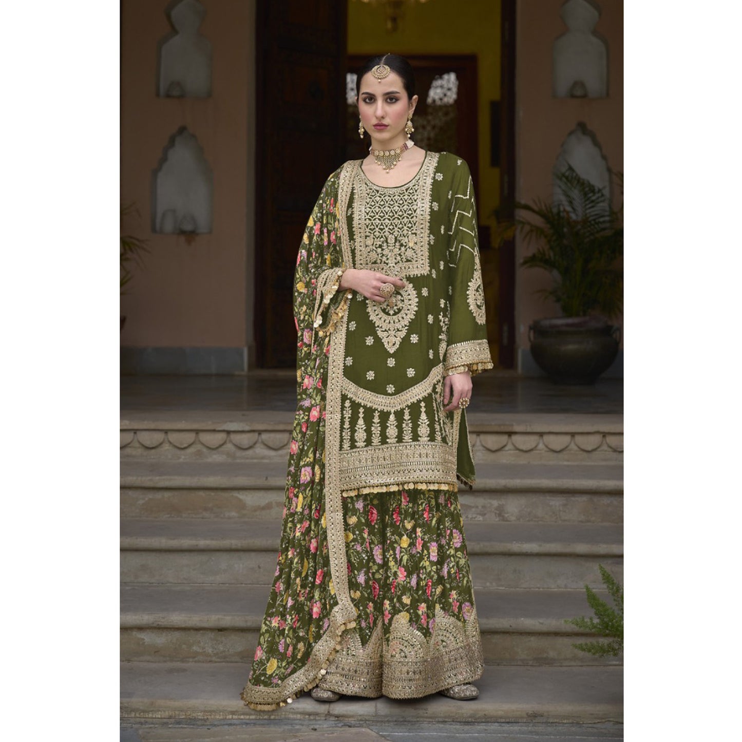 Heavy Embroidery Work With  Digital Print Festival Wear Salwar Kameez Plazzo Suits