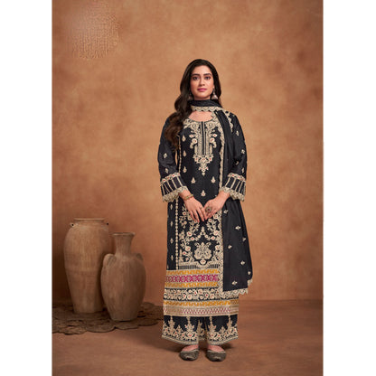 Stunning Designer Heavy Embroidery Work Chinon Fabric Salwar Kameez Plazzo Suit