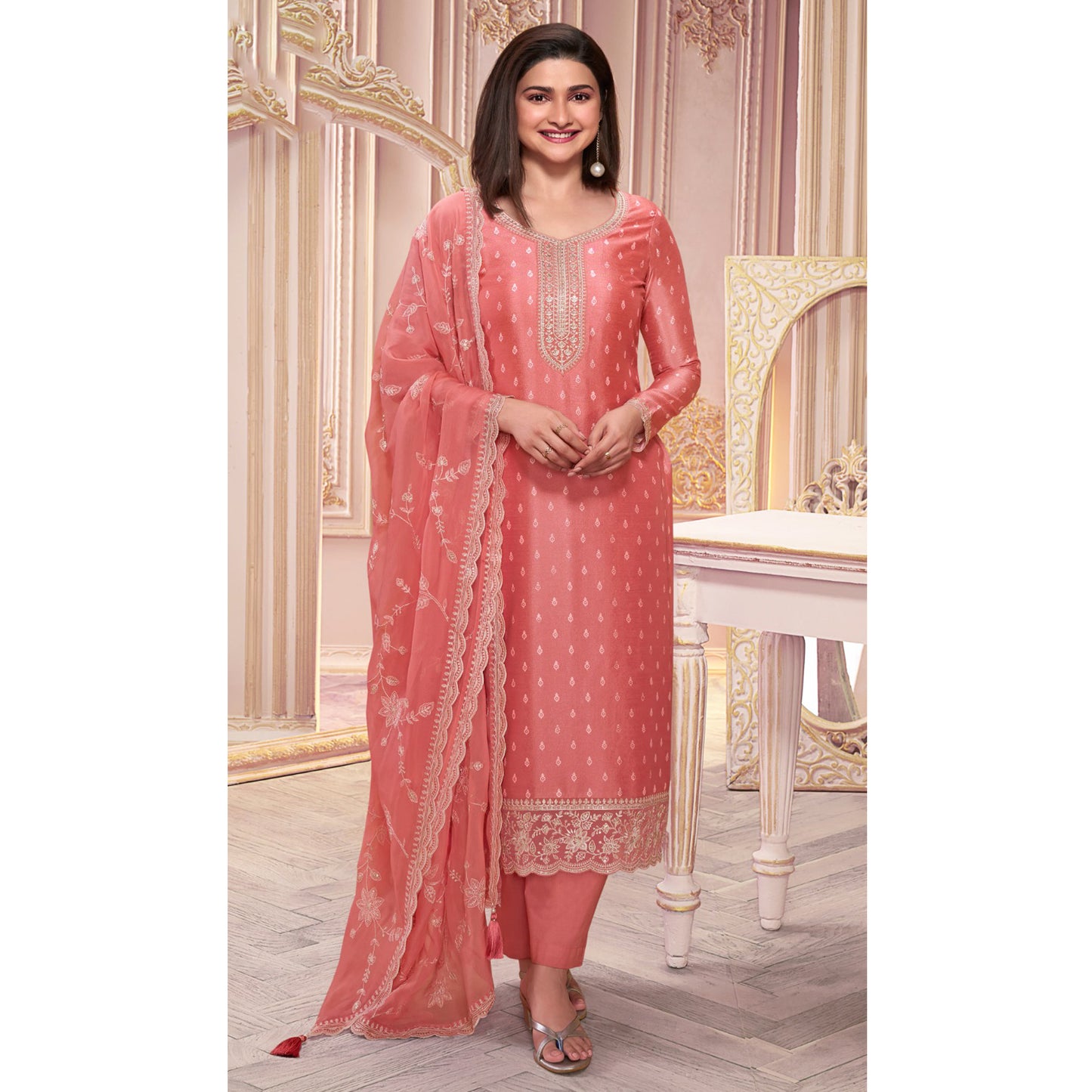 Gorgeous Designer Stylish Santoon Fabric  Embroidery Work Salwar Kameez Pant Suit