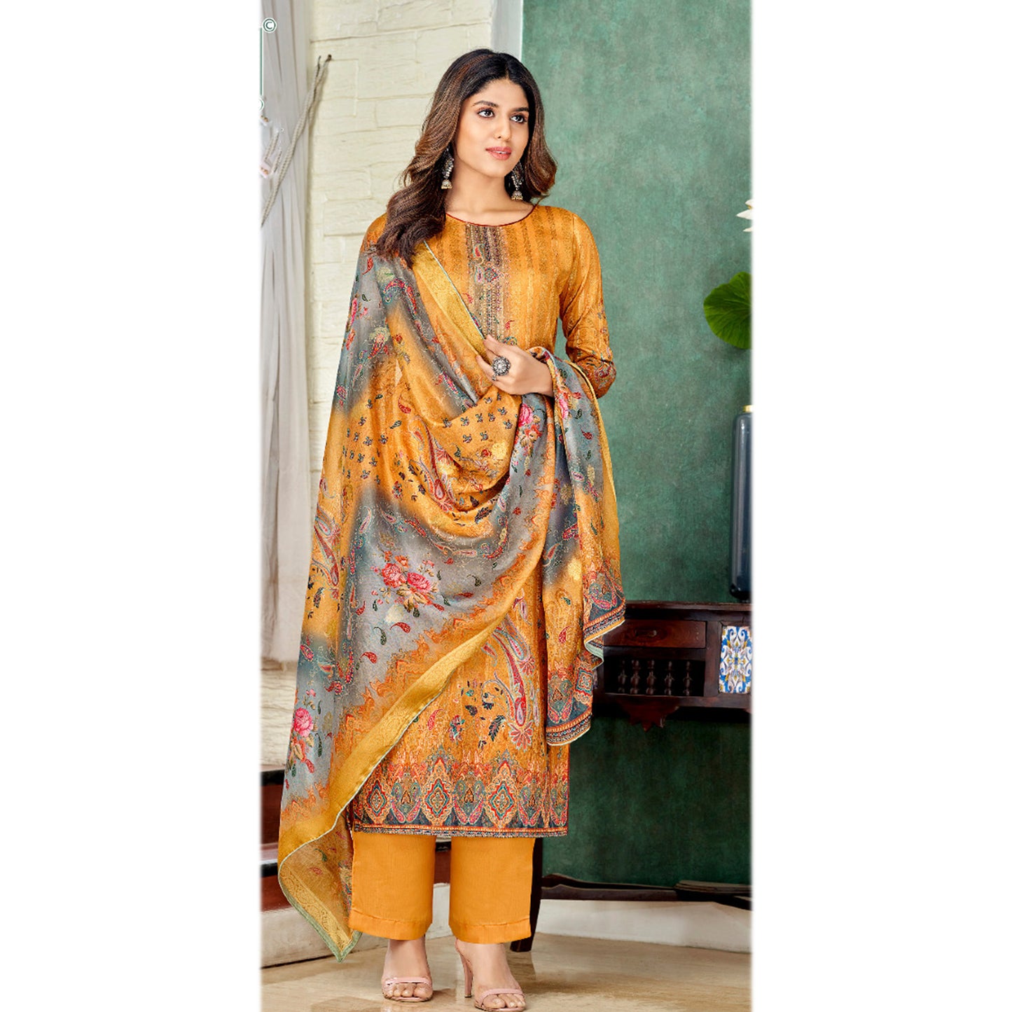 Women's Wear Beautiful Jacquard Designer & Printed Work Salwar Kameez Plazzo Pant Suit