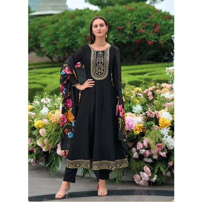 Designer Embroidery Work Anarkali Salwar Kameez Pant Suit With Silk Fabric Dupatta For USA Woman's