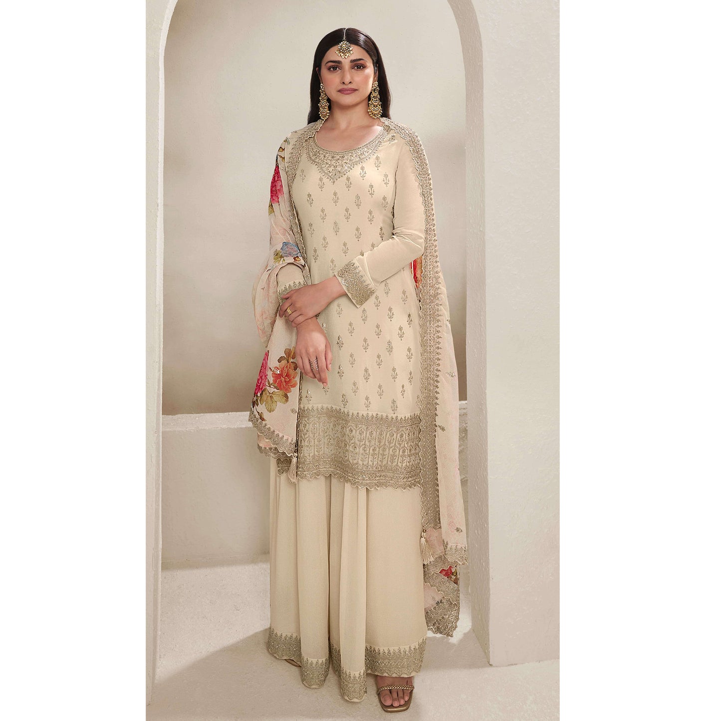 Special Designer Embroidery Work Salwar Kameez Plazzo Suit With Digital Printed Dupatta