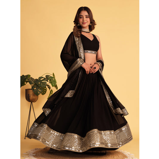 Bollywood Black Color Wedding Reception Event Party Wear Lehenga