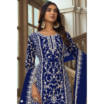 Amazing Designer Heavy Embroidery Work & Net Fabric Salwar Kameez Plazzo Suit With Cording Work Dupatta