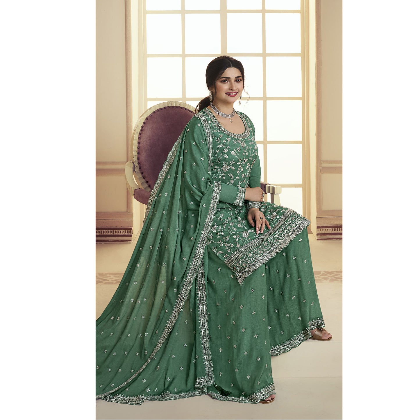 Indian Wedding Reception Wear Salwar Kameez Dress Beautiful Worked Plazzo Dupatta Suits