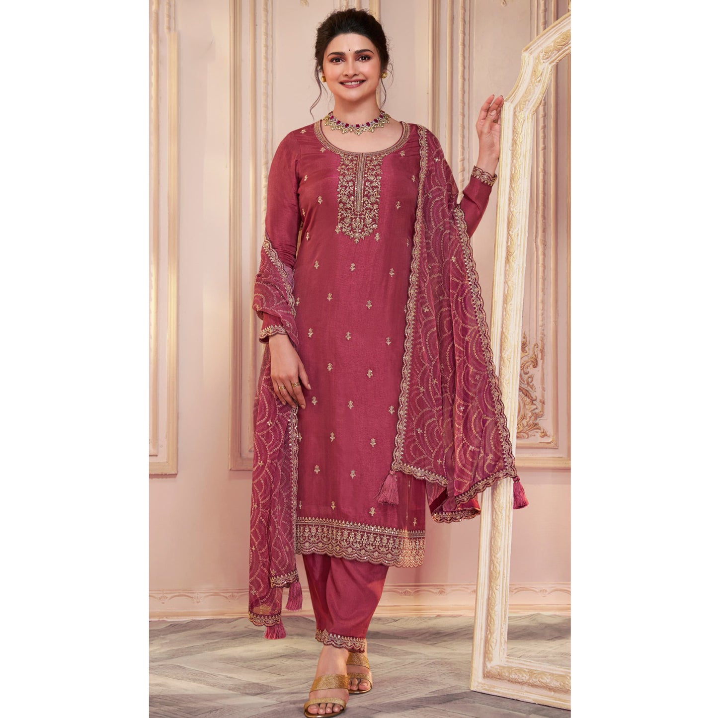 Women's Wear Beautiful Ready Made Heavy Embroidery Work Salwar Kameez Pant Suits