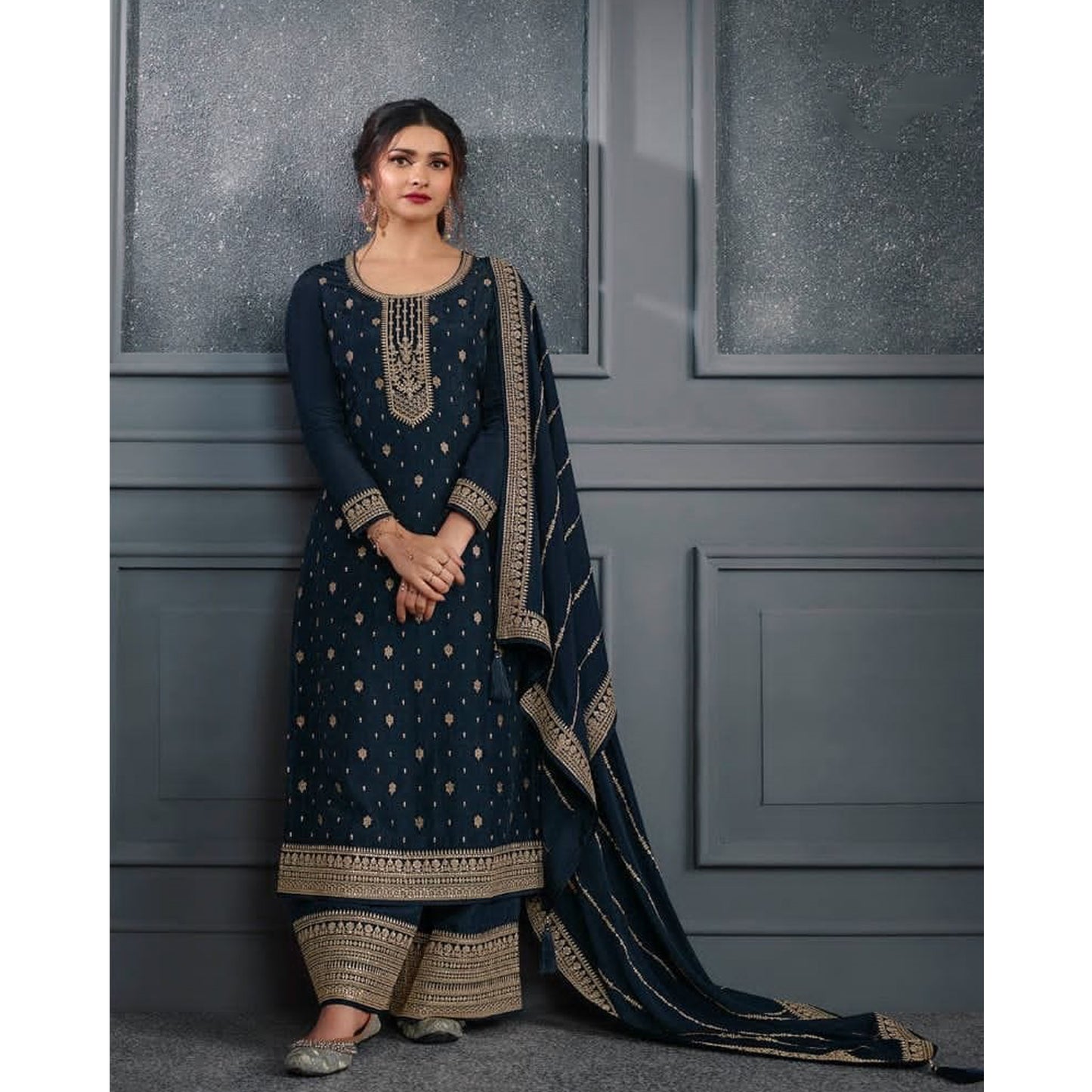 Indian Wedding Wear Georgette With Embroidery Work Salwar Kameez Plazzo Suit