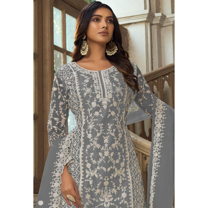 Amazing Designer Heavy Embroidery Work & Net Fabric Salwar Kameez Plazzo Suit With Cording Work Dupatta