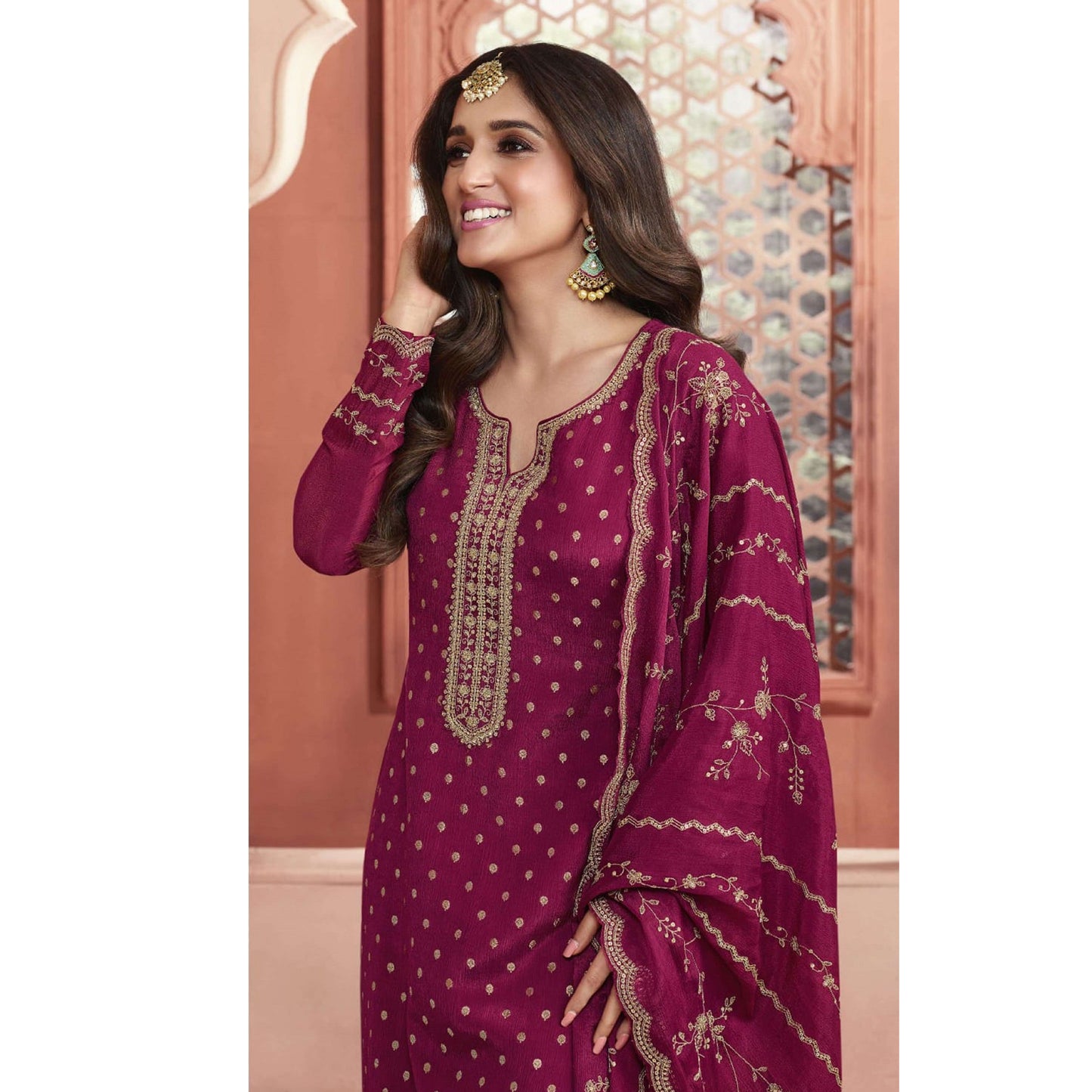 Summar Special Trendy Designer jacquard With Embroidery Work Salwar Kameez-Pant