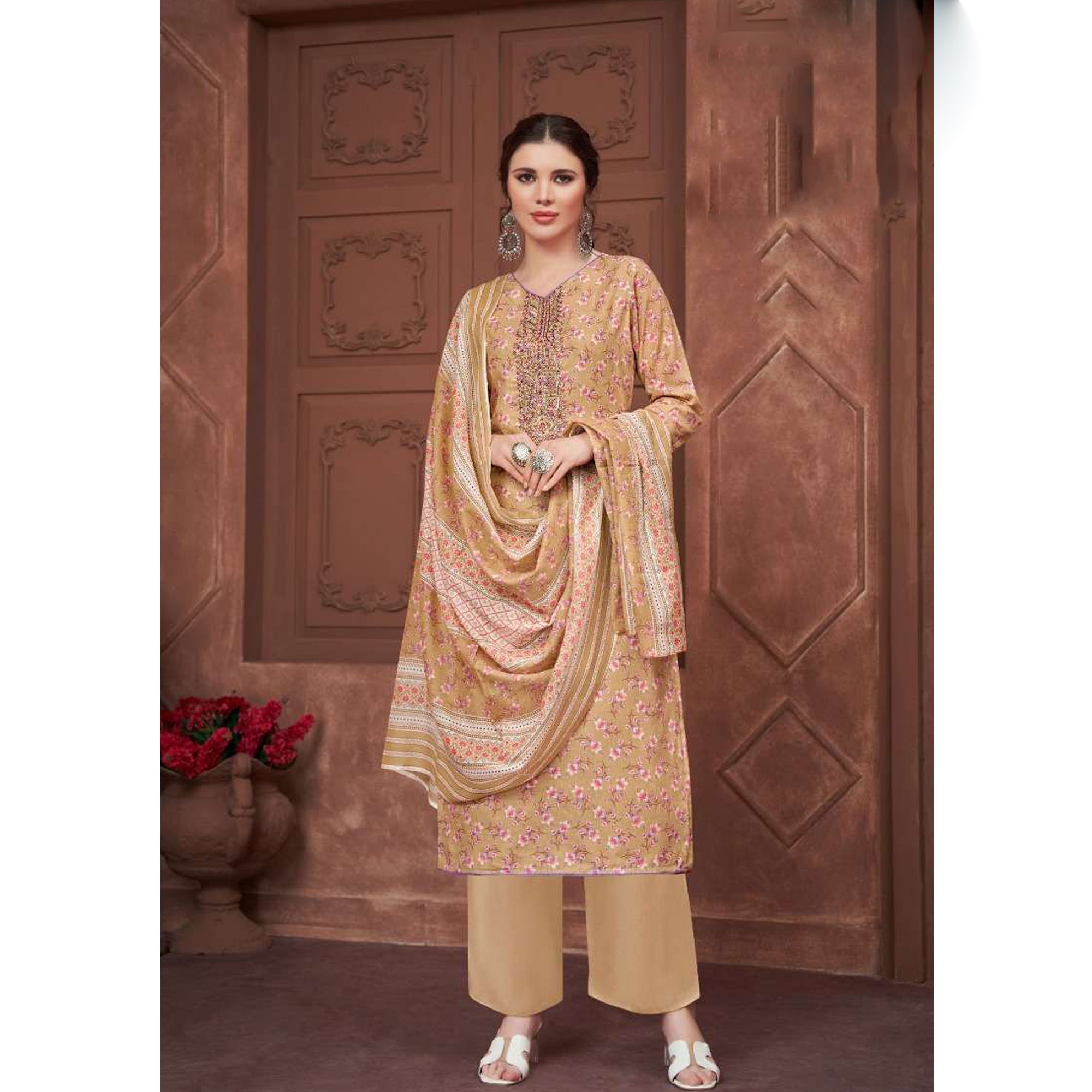 Ready To Wear Embroidery Work Salwar Kameez Palazzo Suits Cotton Dupatta