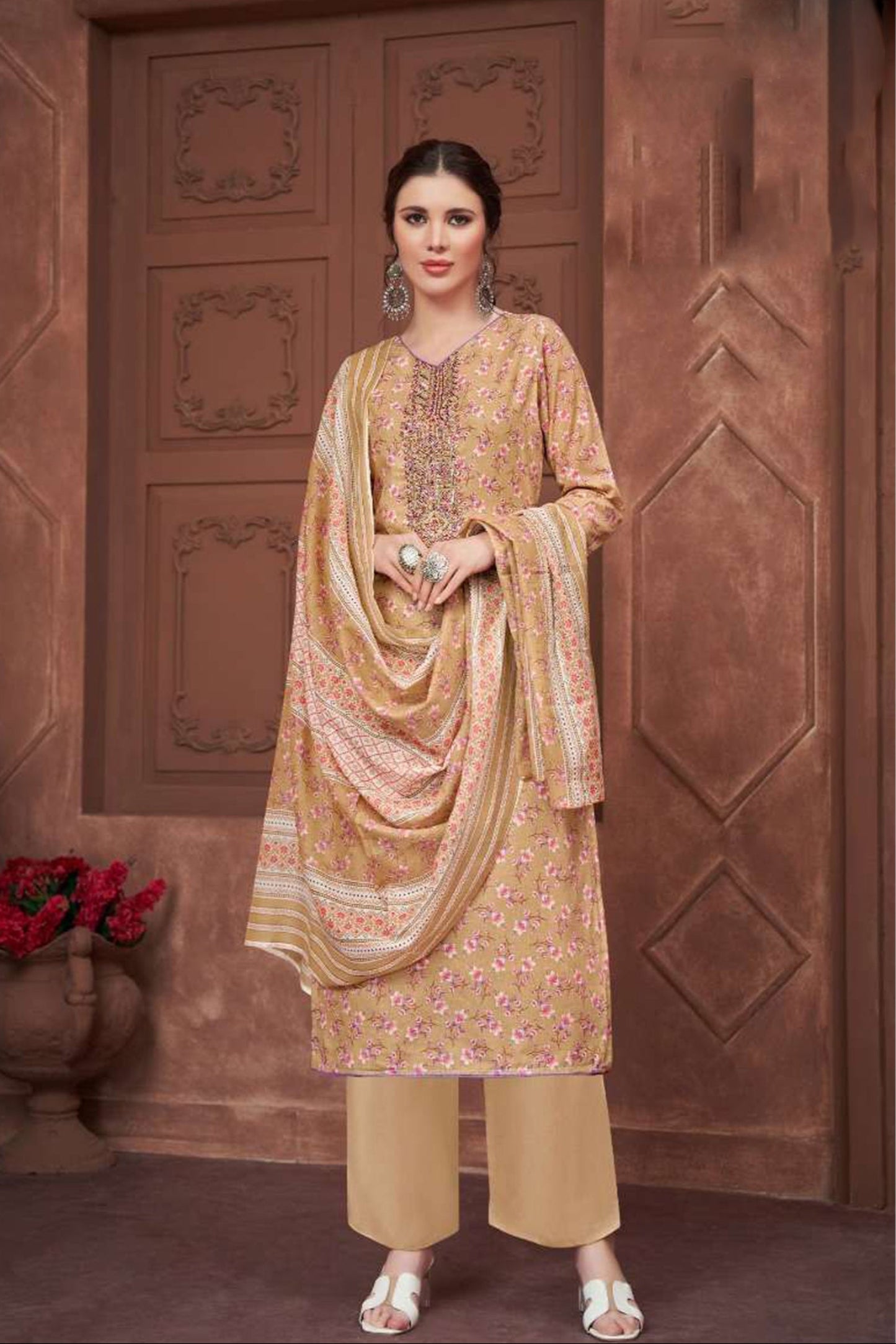 Ready To Wear Embroidery Work Salwar Kameez Palazzo Suits Cotton Dupatta