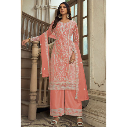 Amazing Designer Heavy Embroidery Work & Net Fabric Salwar Kameez Plazzo Suit With Cording Work Dupatta