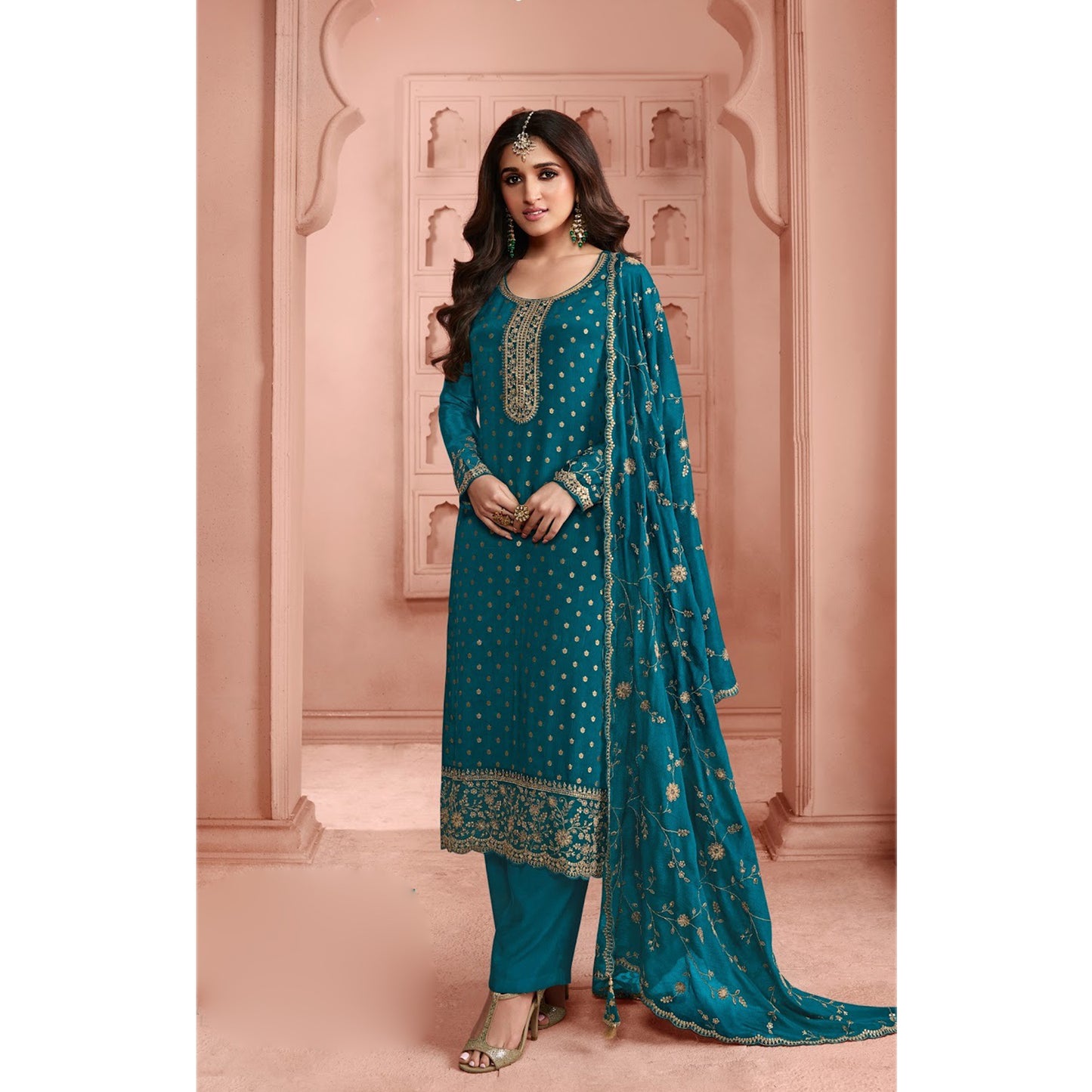 Heavy Embroidery Work Shalwar Kameez Palazzo-pant Suits With Heavy Dupatta