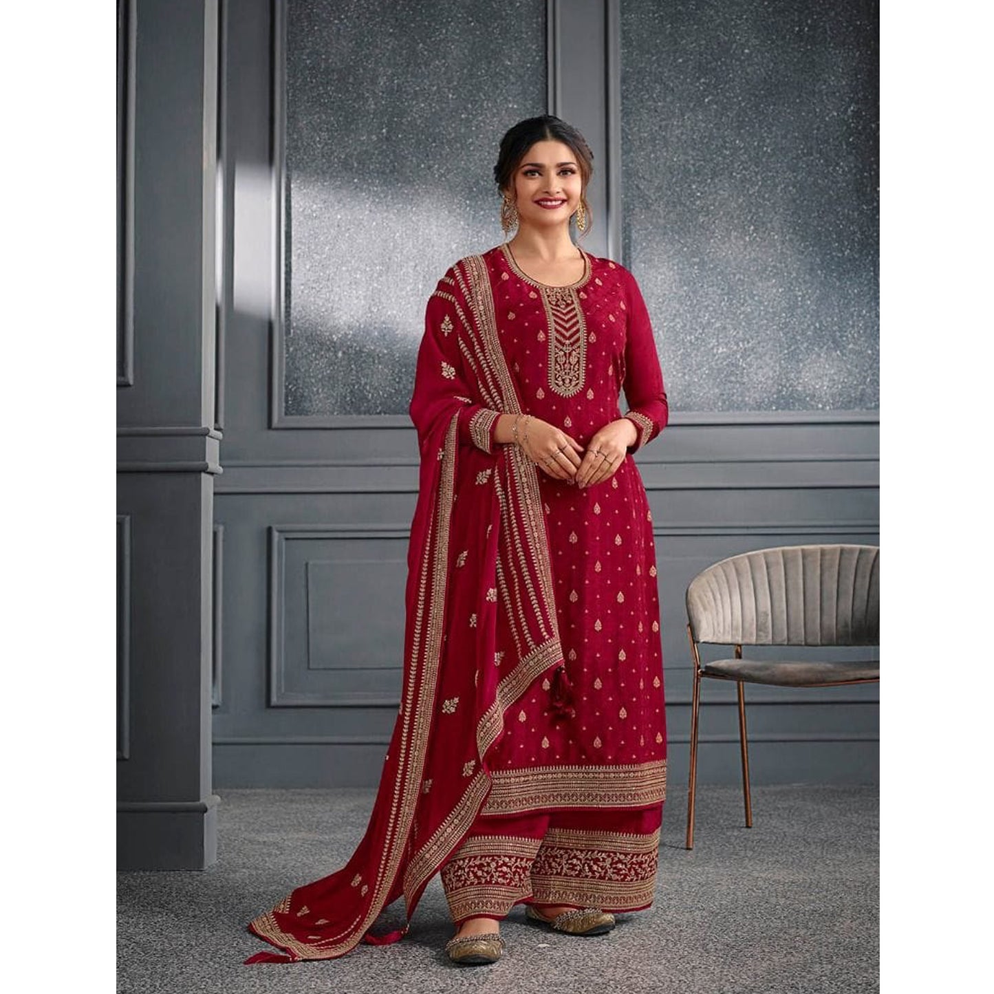 Indian Wedding Wear Georgette With Embroidery Work Salwar Kameez Plazzo Suit