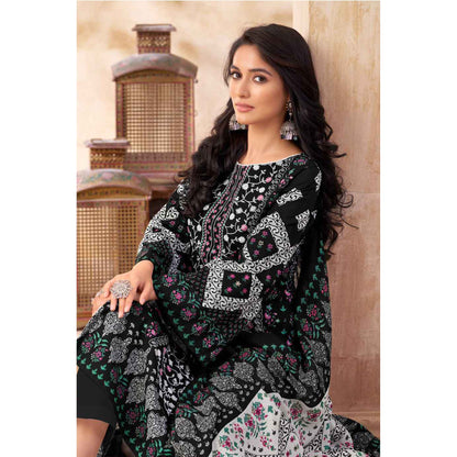 Cotton Fabric Printed Salwar Kameez Suits White & Black Color Plus Size Plazzo Pant Dress