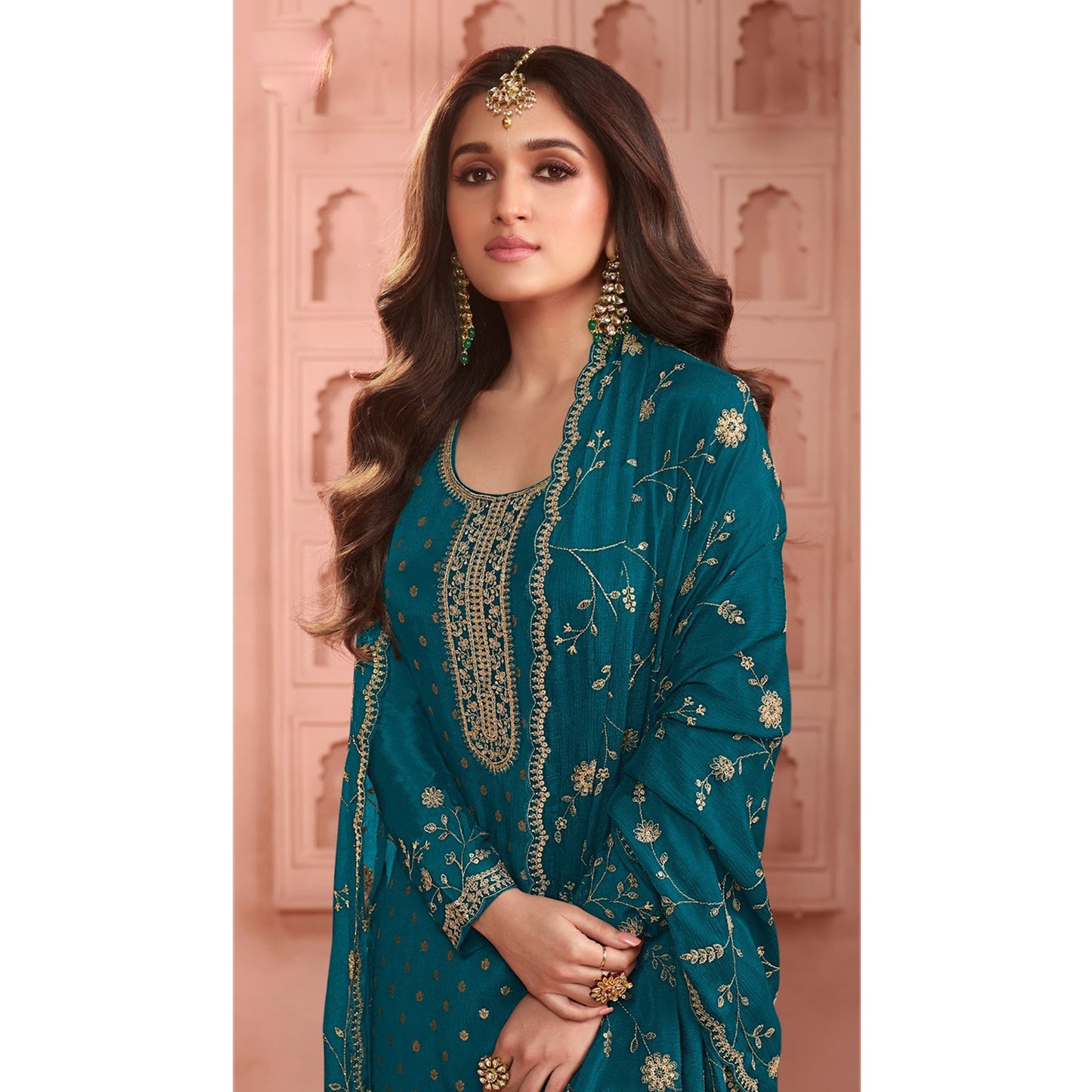 Heavy Embroidery Work Shalwar Kameez Palazzo-pant Suits With Heavy Dupatta