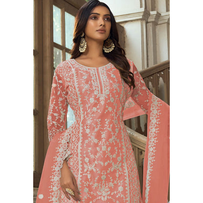 Amazing Designer Heavy Embroidery Work & Net Fabric Salwar Kameez Plazzo Suit With Cording Work Dupatta