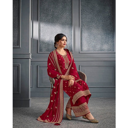 Indian Wedding Wear Georgette With Embroidery Work Salwar Kameez Plazzo Suit