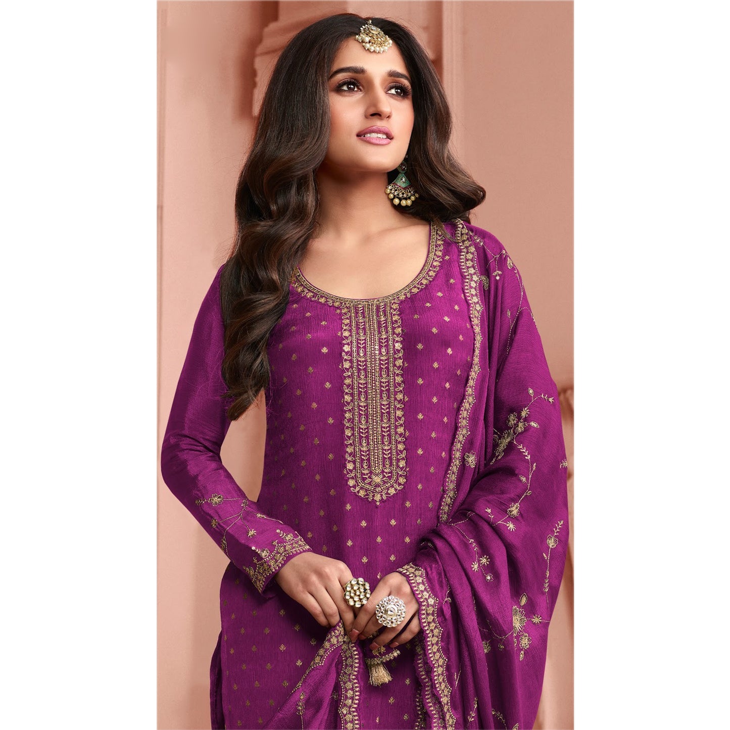 Heavy Embroidery Work Shalwar Kameez Palazzo-pant Suits With Heavy Dupatta