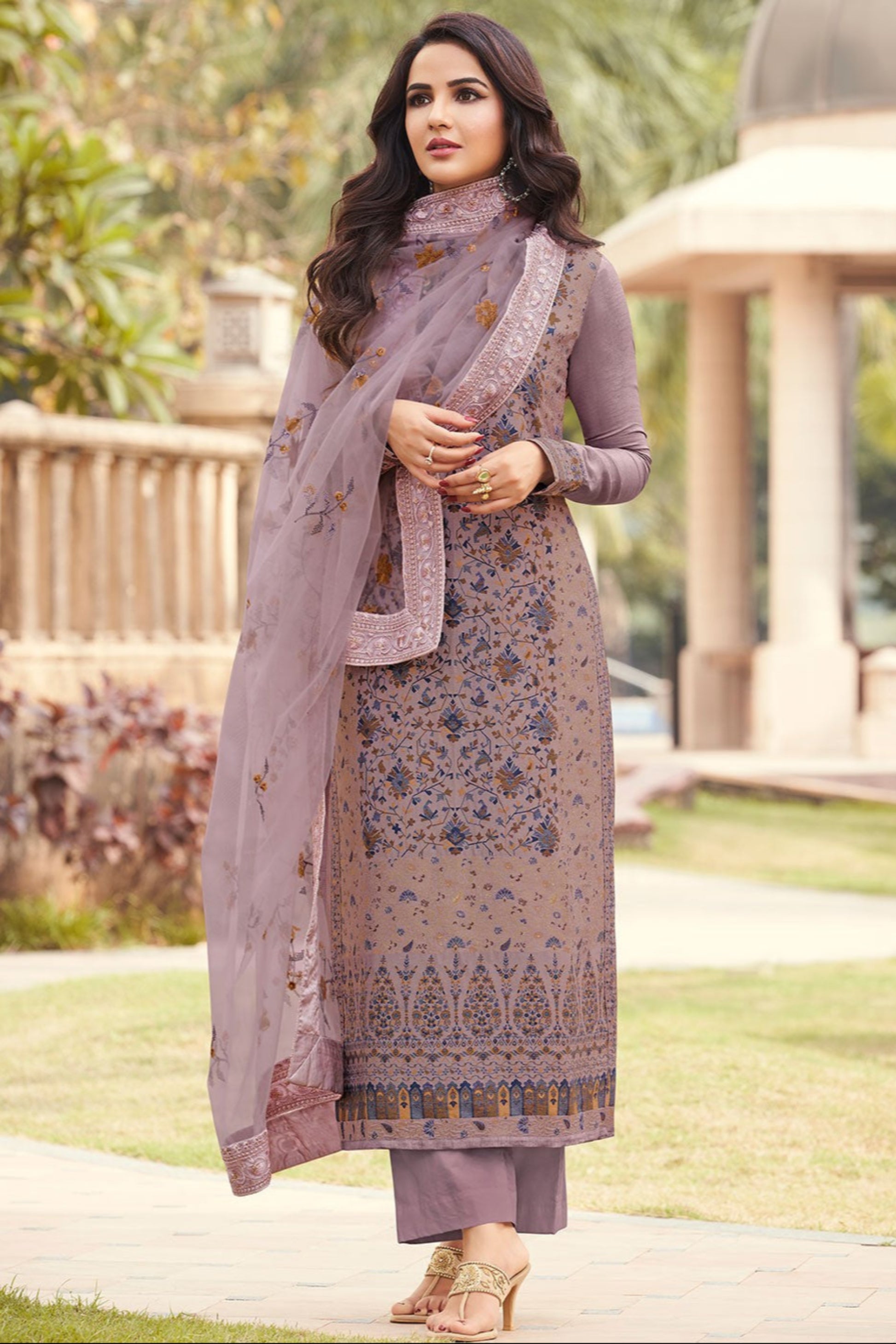 Pure Jacqurad Designer Embroidered Salwar Kameez Suit 
