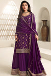 Purple Color Heavy Embroidery Worked Salwar Kameez Plazzo For Wedding