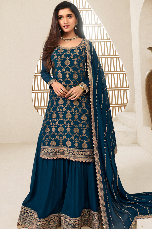 Purple Color Heavy Embroidery Worked Salwar Kameez Plazzo For Wedding