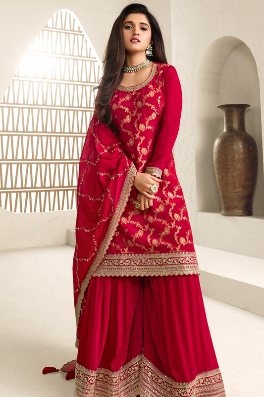 Purple Color Heavy Embroidery Worked Salwar Kameez Plazzo For Wedding