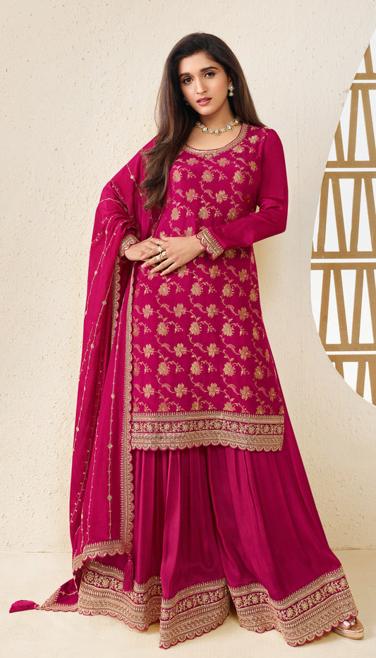 Purple Color Heavy Embroidery Worked Salwar Kameez Plazzo For Wedding