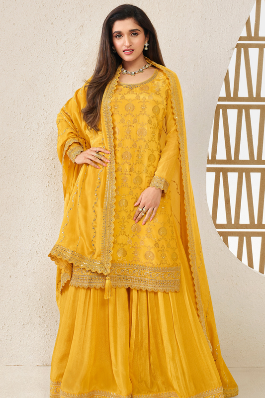 Purple Color Heavy Embroidery Worked Salwar Kameez Plazzo For Wedding
