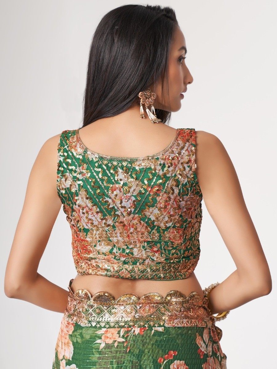 Pretty Green Color Floral Printed Classic Saree With Occasion Wear Saree