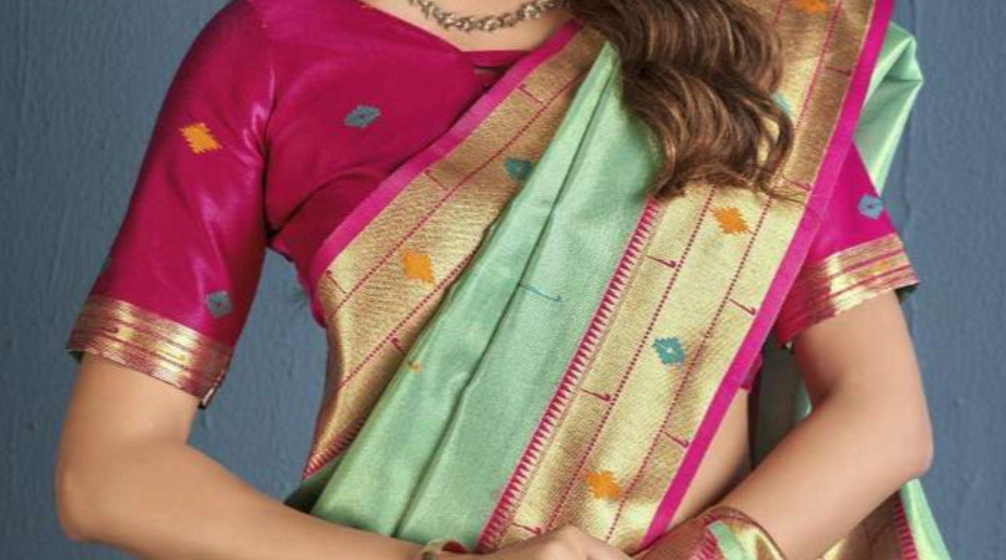 Simple Stitched Saree Beautiful Pistachio Color Wedding Reception Wear Saree