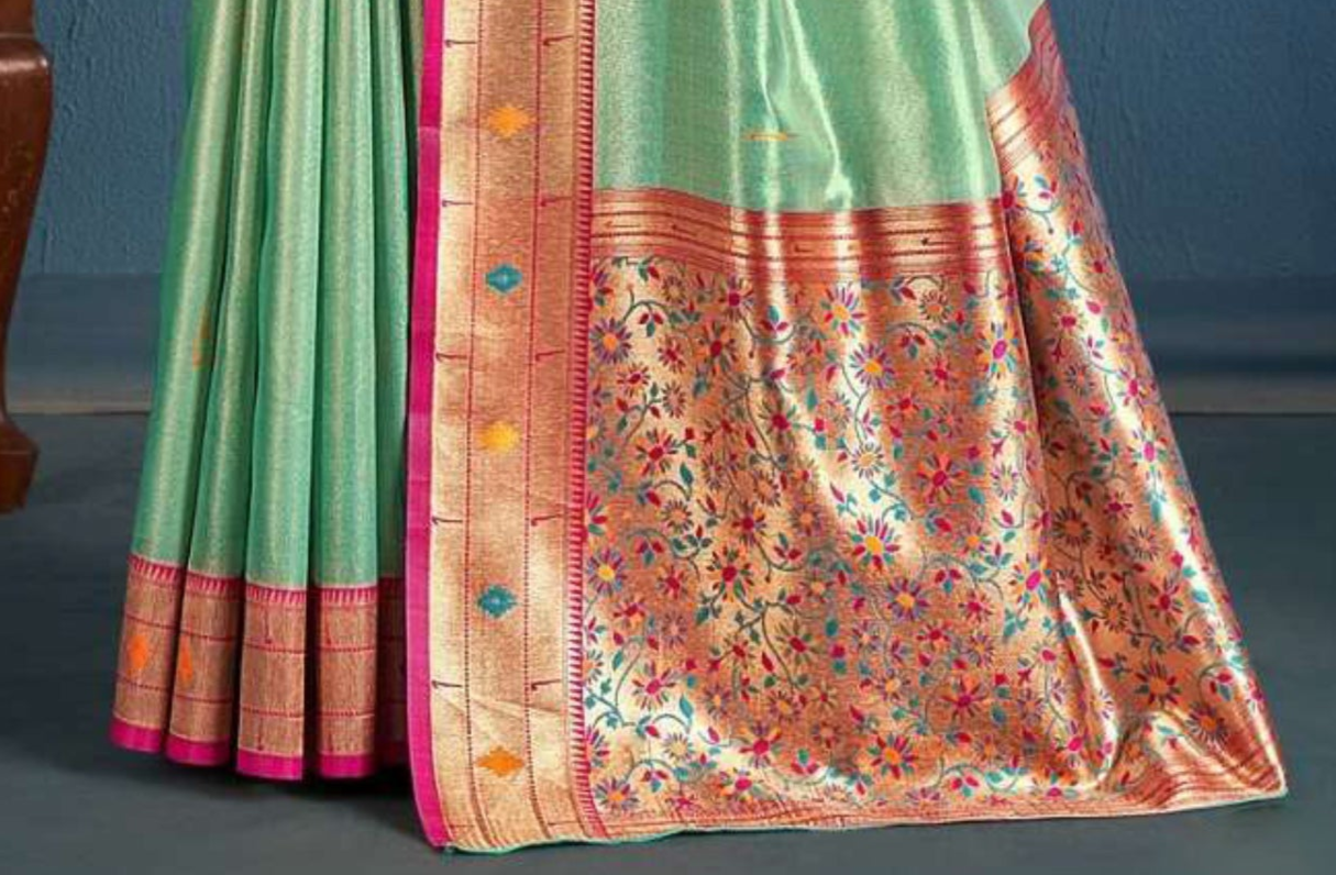 Simple Stitched Saree Beautiful Pistachio Color Wedding Reception Wear Saree