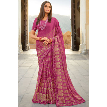 Gorgeous Designer Pink Color Georgette Fabric Traditional Wear Saree