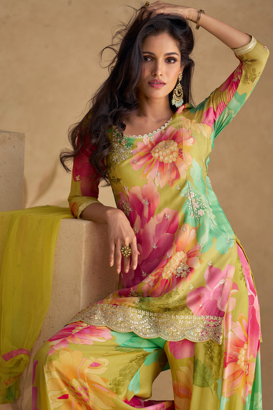Green Color Eid Ramadan Festival Beautiful Salwar Kameez Plazzo Suits