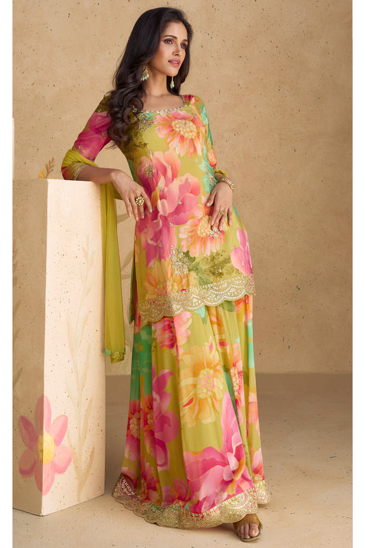 Green Color Eid Ramadan Festival Beautiful Salwar Kameez Plazzo Suits