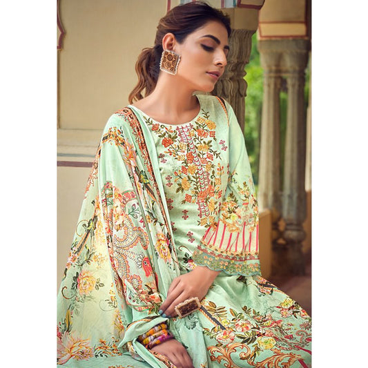 Bollywood Designer Embroidery Work Cotton Fabric & Digital Printed Salwar Kameez Plazzo Pant Suit