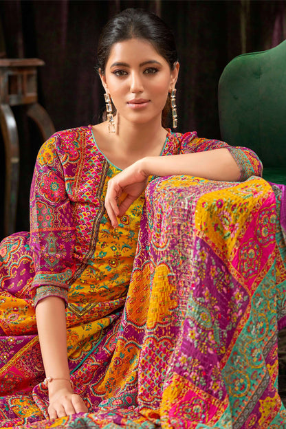 Women's wear Digital Printed Work Shalwar Kameez Plazzo Pant Suit UK