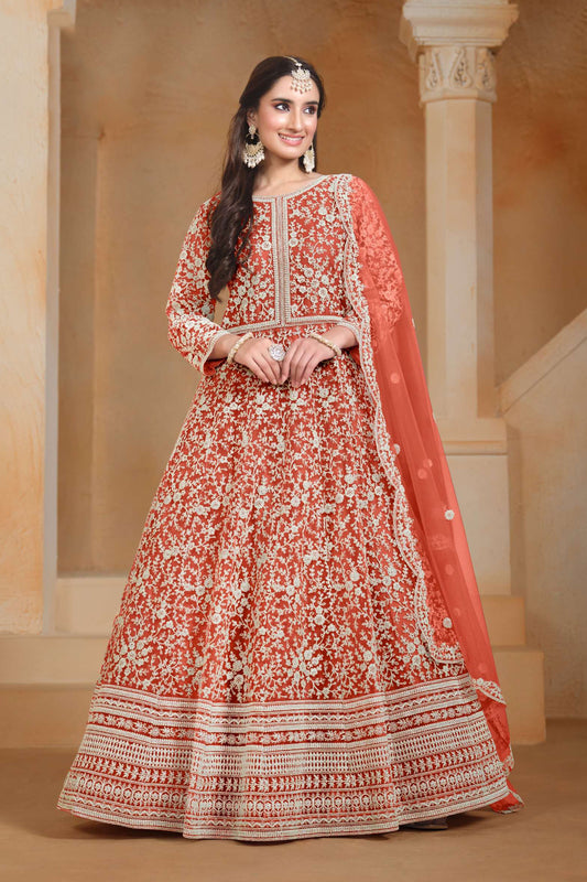 Indian Pakistani Heavy Embroidery Work Stitched Anarkali Gown Suit's