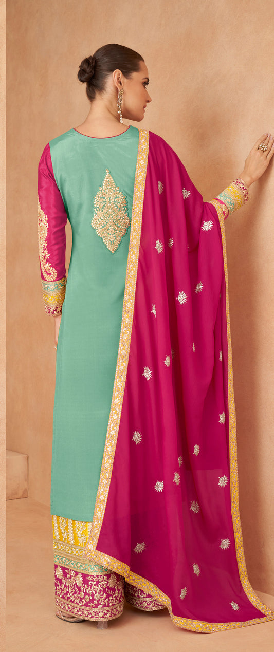 Beautiful Chinon Fabric & Embroidery Work Salwar Kameez Plazzo Dress