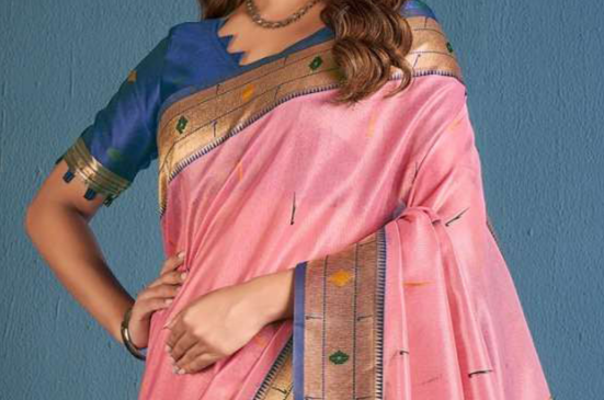 Soft Fabric Stitched Pakistani Saree Pink Color Designer Wedding Wear Saree