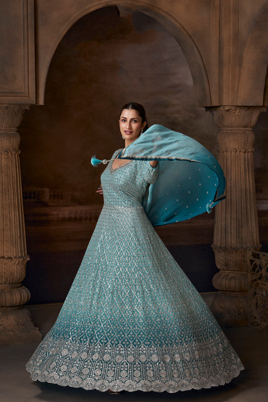 Ready Made Printed Designer Wedding Anarkali Gown Suit's